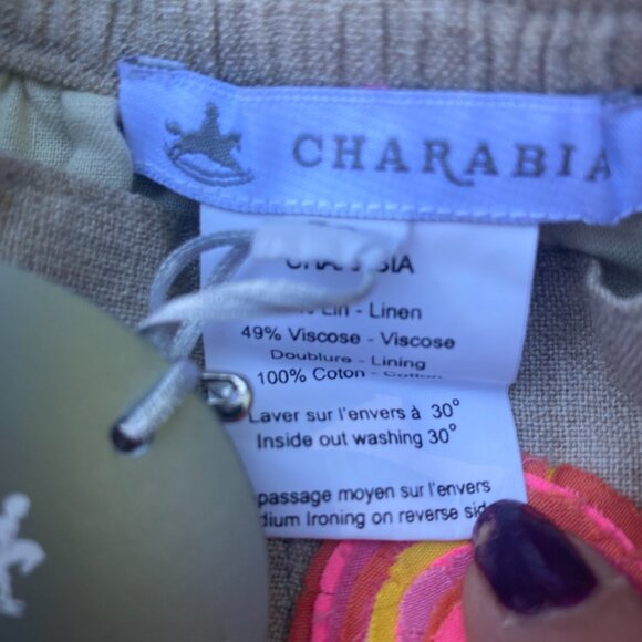 NWT Charabia France Girls 4 Linen Blend Knee Length Pocket Skirt Floral Accents - Picture 7 of 8